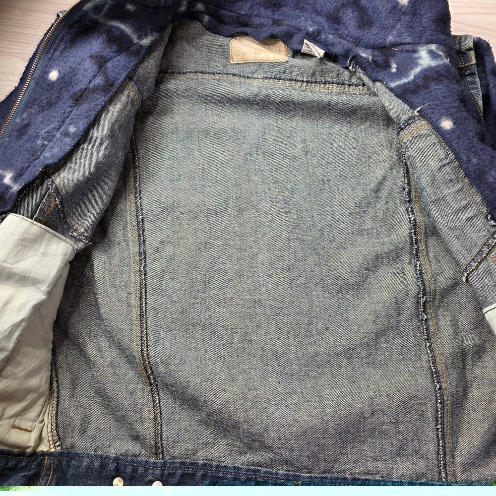 Vintage 90s Bugle Boy Denim Jacket Aztec Fleece Lined Grunge Southwestern Large* - Picture 8 of 12